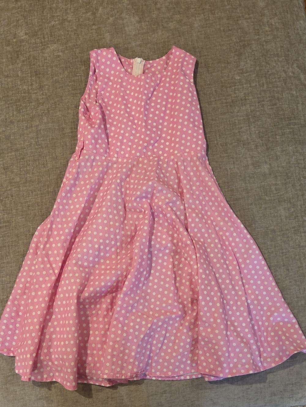 Girls' Pink Polka Dot Sleeveless Party Dress